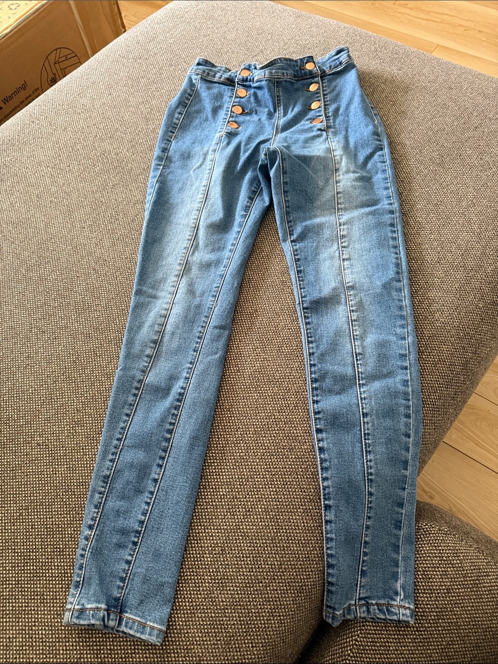 American Rag Light Blue High-Rise Skinny Jeans with Sailor Buttons